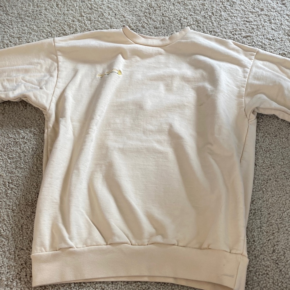 heavy manners “little miss sunshine” yellow crewneck with some stains